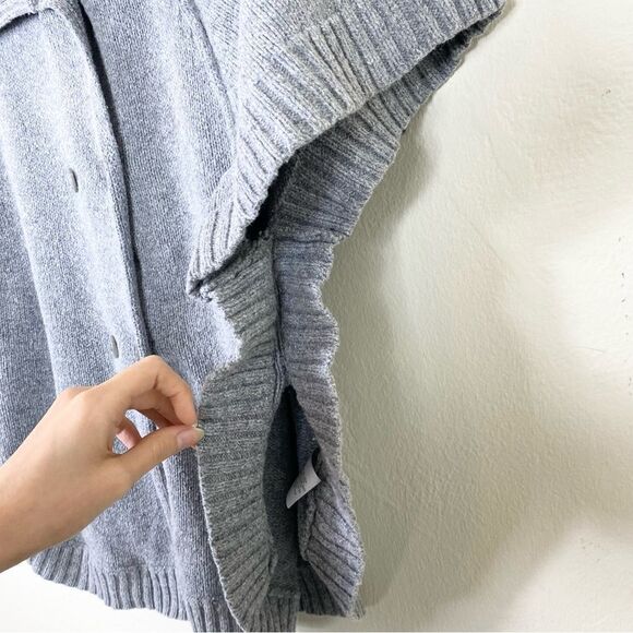 Vintage y2k Worthington Grey Knit Wide Collar Poncho Style Cardigan Sweater - Picture 4 of 5